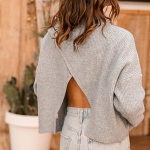 Grey Mock Neck Backless Sweater